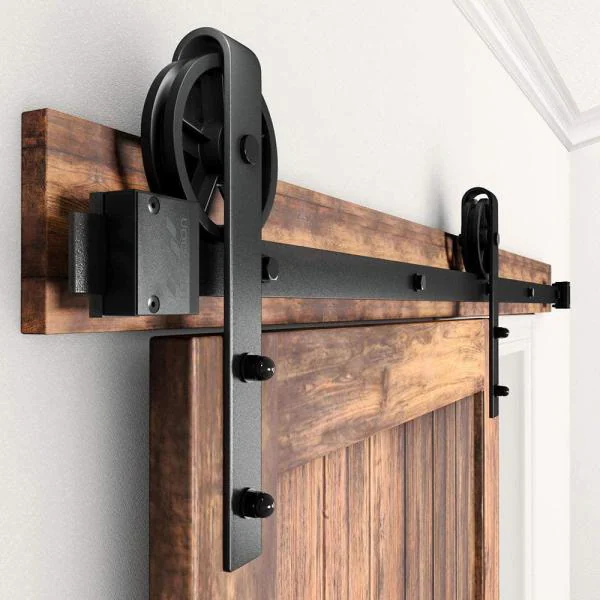 Photo 1 of 5 ft./60 in. Frosted Black Sliding Barn Door Track and Hardware Kit for Single with Non-Routed Floor Guide
