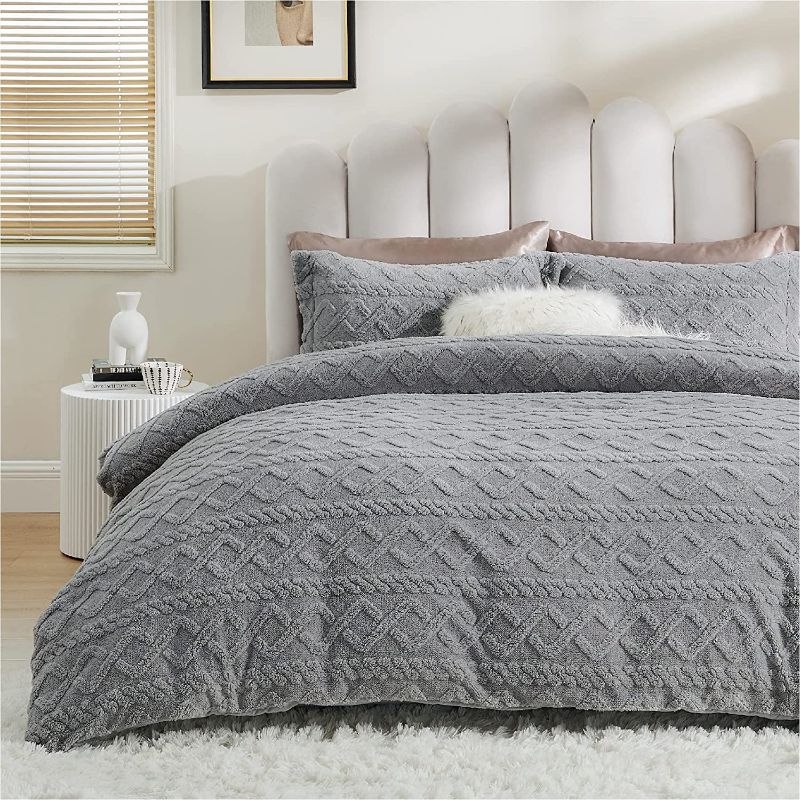 Photo 1 of Bedsure Fluffy Comforter Cover - Faux Fur Tufted Duvet Cover Queen Size, Grey Plush Fuzzy Duvet Cover Set, 3 Pieces (1 Duvet Cover + 2 Pillow Shams)
