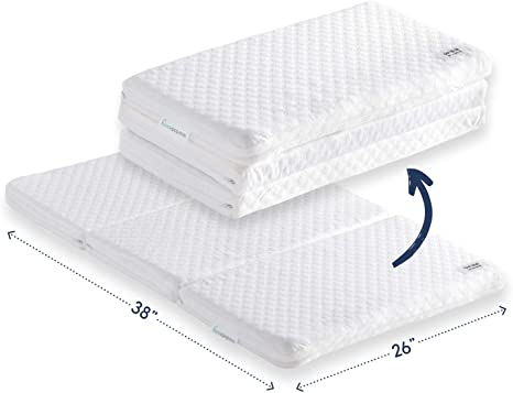 Photo 1 of hiccapop Pack and trifold Mattress Pad [Dual Sided] w/Firm Side (for Babies) & Soft Memory Foam Side (for Toddlers) | Memory Foam Play Yard Mattress | Playard Matress Fits (38"x26") Pack N Play Playpens
