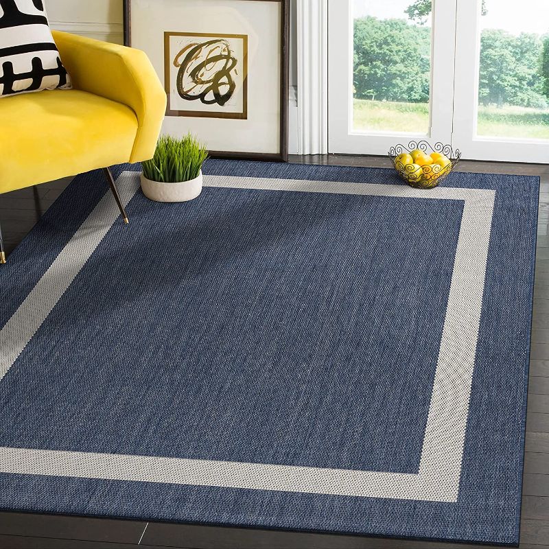 Photo 1 of CAMILSON Outdoor Rug - Modern Area Rugs for Indoor and Outdoor patios, Kitchen and Hallway mats - Washable Outside Carpet (5x7, Bordered - Blue / White)
