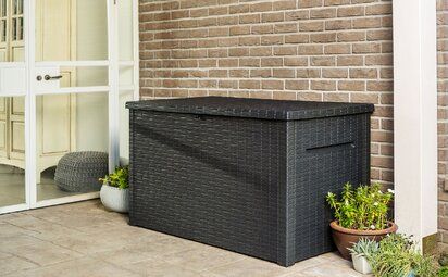 Photo 1 of Keter Java Outdoor Deck Storage Box in black 230 GAL