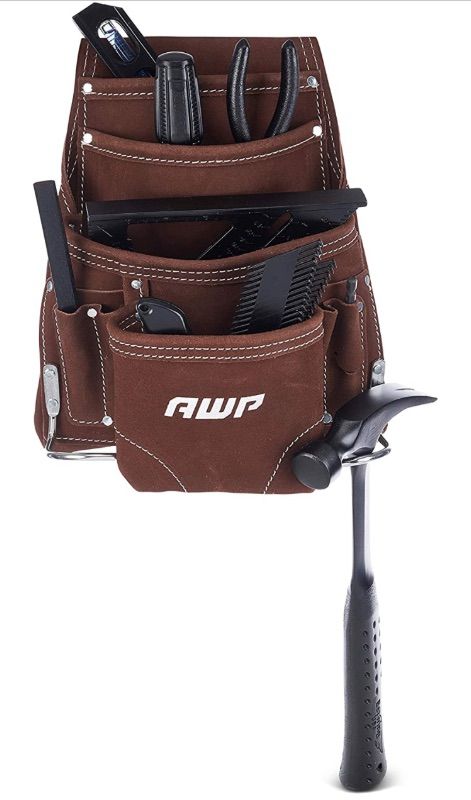 Photo 1 of AWP 10-POCKET SUEDE TOOL POUCH | DURABLE GENERAL CONSTRUCTION LEATHER TOOL POUCH | BROWN
