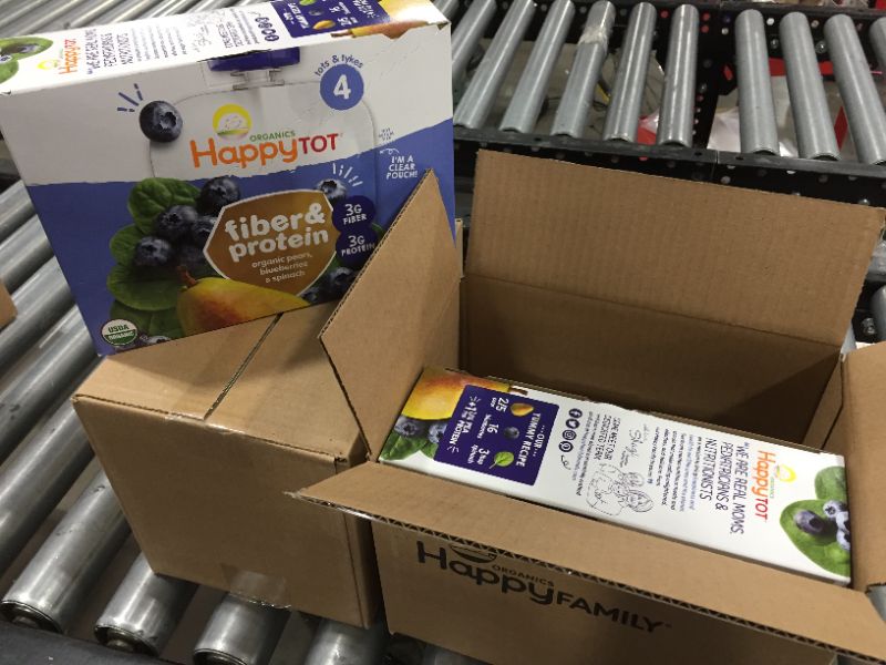 Photo 1 of Happy Tot Organic Fiber and Protein, Pear Blueberry and Spinach, 16 count, 4 Ounce Pouches (ex: 01/04/22)

