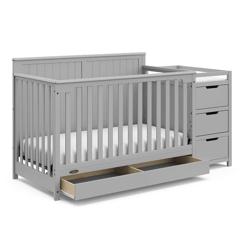 Photo 1 of Graco Hadley 4 in 1 Convertible Crib Changer (Pebble Gray) Easily Converts to Toddler Bed Day Bed or Full Bed, Three Position Adjustable Height Mattress (Mattress Not Included)