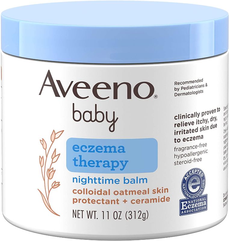 Photo 1 of Aveeno Baby Eczema Therapy Nighttime Moisturizing Body Balm, Colloidal Oatmeal & Ceramide, Soothes & Relieves Dry, Itchy Skin from Eczema, Hypoallergenic, Fragrance- & Steroid-Free, 11 oz
