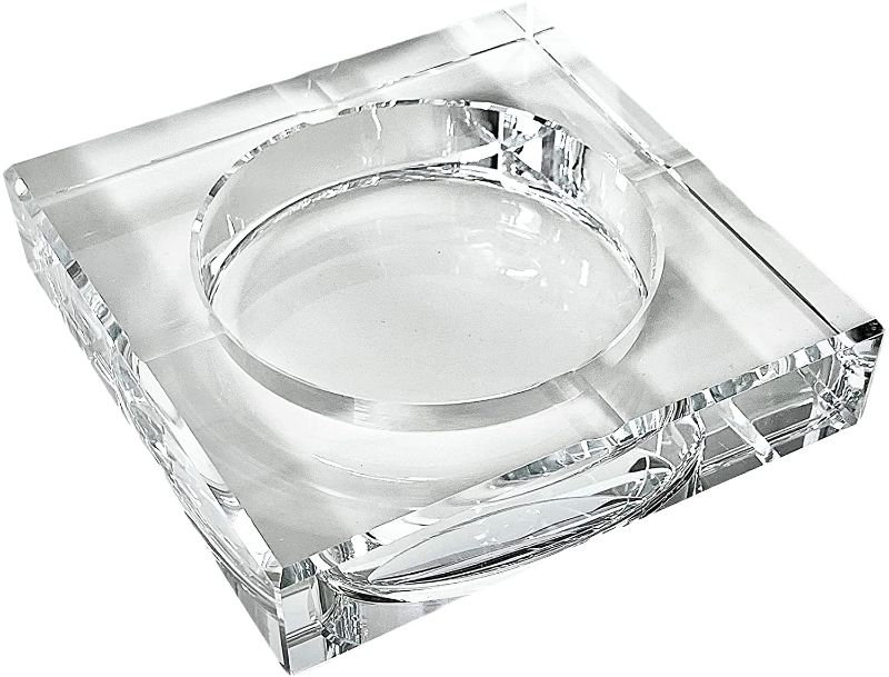 Photo 1 of BUICCE Clear Crystal Glass Ashtray Decor for Cigarette?Etched Heavy Home Square Modern Crystal Cigar Ash Tray Indoor Office Tabletop Decorative.
