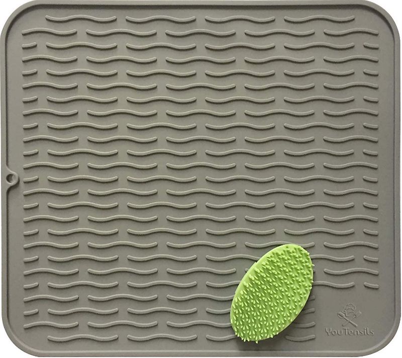 Photo 1 of Black Silicone Dish Drying Mat & Scrubber  Grey Kitchen Dish Drainer Mats & Trivet | Food Safe Fast Draining Pad for Dishes 
