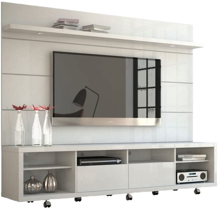 Photo 1 of incomplete -----Manhattan Comfort Cabrini TV Stand and Floating Wall TV Panel with LED Lights 2.2 in White Gloss