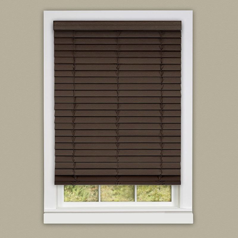 Photo 1 of Achim Home Furnishings, Mahogany Madera Falsa Slat Faux Wood Plantation Blind, 35 by 64-Inch, 35" x 64"
