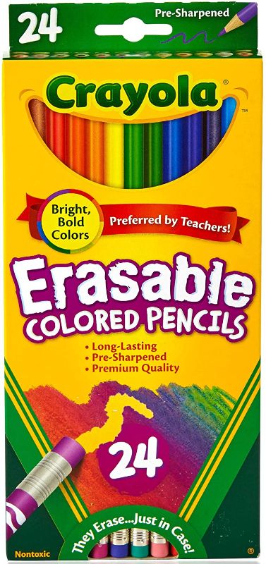 Photo 1 of 
Roll over image to zoom in
Crayola Erasable Colored Pencils, Kids At Home Activities, 24 Count, Assorted., Long