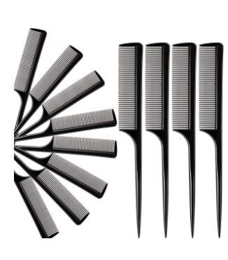 Photo 1 of 12 Pack Rat Tail Comb Styling Comb Plastic Anti Static Heat Resistant Tail Comb for All Hair Types Fine Tooth Tail Comb for Men and Women (Black)
