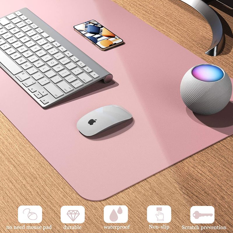 Photo 1 of Non-Slip Desk Pad,Mouse Pad,Waterproof PVC Leather Desk Table Protector,Ultra Thin Large Desk Blotter, Easy Clean Laptop Desk Writing Mat for Office Work/Home/Decor(Pink, 23.6" x 13.7") set of 2