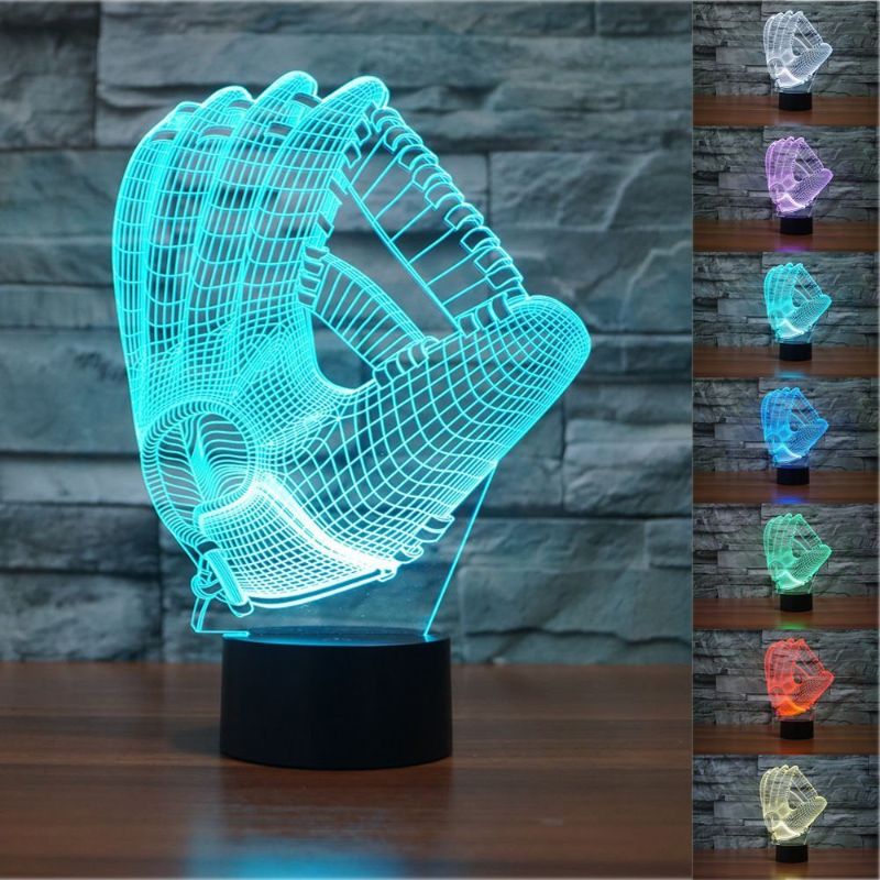 Photo 1 of SUPERNIUDB 3D Baseball Gloves Visual Night Light Acrylic 3D LED USB 7 Color Change LED Table Lamp Xmas Toy Gift