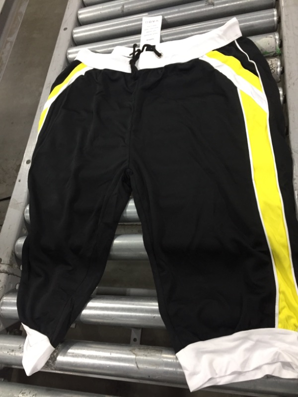 Photo 2 of biylacless mens 3/4 running pants gym workout capri jogger shorts yellow XL size 38