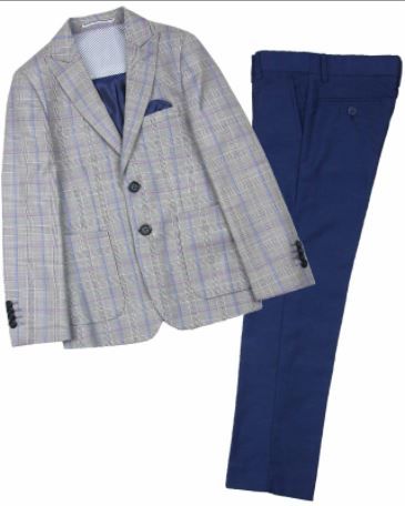 Photo 1 of ISAAC MIZRAHI Boys' Three-Piece Plaid Suit in Grey with Solid Pants, Size 14