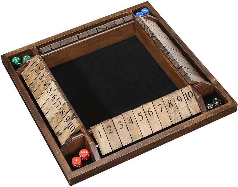 Photo 1 of 4 Player Shut The Box(TM) Dice Game - Walnut Stained Wood - Large Coffee Table Size - 14 Inches