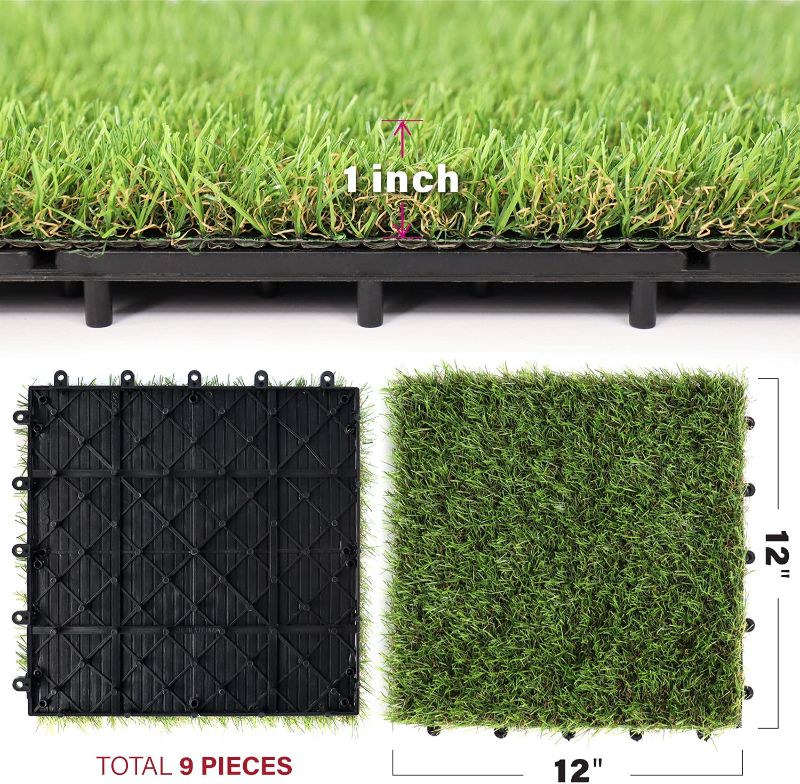 Photo 1 of Artificial Grass Turf Tile (1x1 ft, 1 in Pile Height) Grass Tiles - Soft Pet Turf Grass Mat, Artificial Grass Tiles Interlocking Self - Garden Flooring Décor