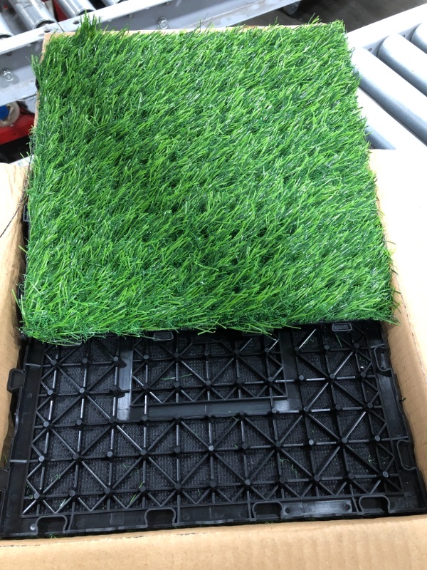 Photo 2 of Artificial Grass Turf Tile (1x1 ft, 1 in Pile Height) Grass Tiles - Soft Pet Turf Grass Mat, Artificial Grass Tiles Interlocking Self - Garden Flooring Décor