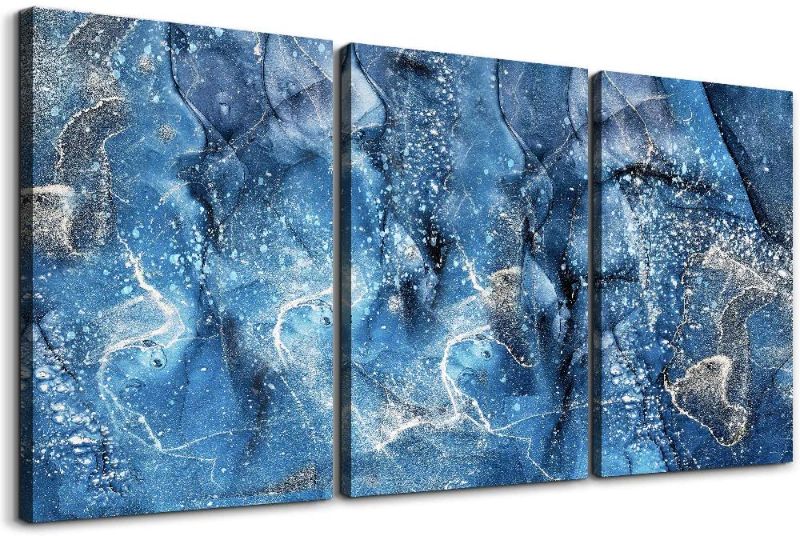 Photo 2 of Blue Abstract Canvas Wall Art Wall Decor For Living Room Modern Wall Decorations For Bedroom Family Bathroom Abstract Paintings Office Canvas Art Hang Pictures Artwork Kitchen Home Decoration 3 Piece