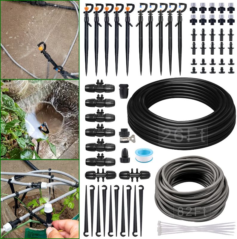 Photo 1 of YINDUDU Micro Drip Irrigation Kit 108ft /33M Garden Irrigation System 1/4" Blank Distribution Tubing with Adjustable Rotatable Nozzle Sprayer Dripper Patio Plant Watering Kit for Greenhouse,Lawn