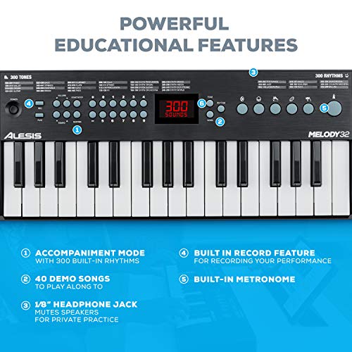 Photo 2 of Alesis Melody 32 – Electric Keyboard Digital Piano with 32 Keys, Speakers, 300 Sounds, 300 Rhythms, 40 Songs, USB-MIDI Connectivity and Piano Lesson
