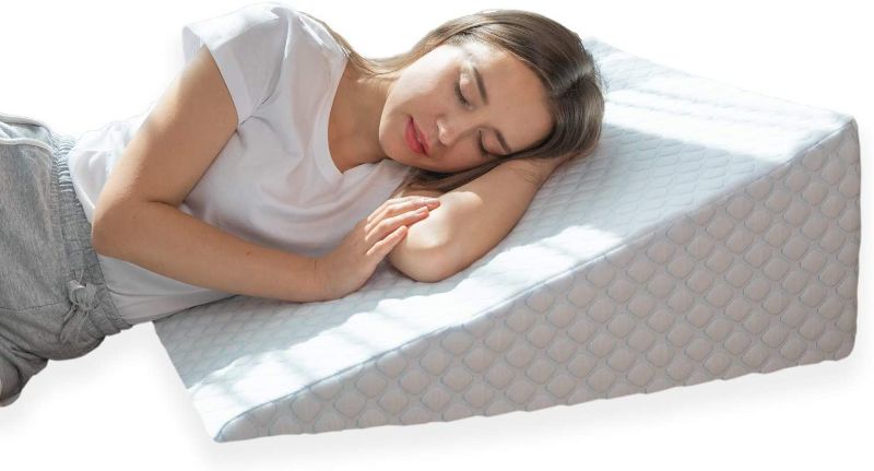 Photo 1 of Bed Wedge Pillow with 1.5 Inch Memory Foam Top, (24 x 28 x 7.5 Inches), Removable and Washable Cover, Perfect for Sleeping or Reading, Leg Elevation, Back Support, LENORA 7.5 Inch Wedge
