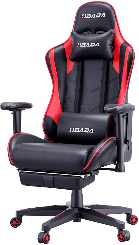 Photo 1 of Hbada Gaming Chair Ergonomic Racing Chair High Back Computer Chair with Height Adjustable Headrest and Lumbar Support E-Sports Swivel Chair with Adjustable Footrest,Red and Black