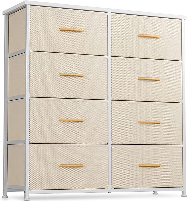 Photo 1 of CubiCubi Dresser for Bedroom, 8 Drawer Storage Organizer Tall Wide Dresser for Bedroom Hallway, Sturdy Steel Frame Wood Top, Greige
