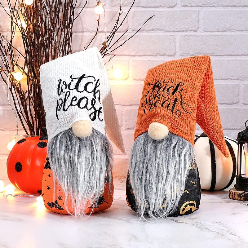 Photo 1 of GMOEGEFT Set of 2 Halloween Gnome Plush, Witch Please & Trick Or Treat Pattern Swedish Tomte Scandinavian Witch Gnome Elf Nisse Halloween Decoration Gift
