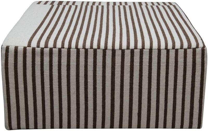 Photo 1 of Creative Co-Op Wood and Wool Kilim Upholstered Coffee Ottoman Table, Striped Cream & Brown
