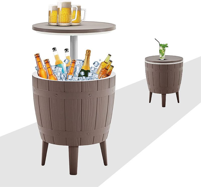 Photo 1 of BLUU Outdoor Patio Cooler Bar, Outdoor Patio Furniture and Hot Tub Side Table, Adjustable Height Tables with 10 Gallon Coffee, Beer and Wine Cooler, Waterproof & Steady, Grey
