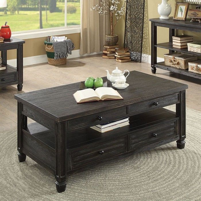 Photo 1 of CM4615BK-C Suzette antique black finish wood coffee table with drawers
