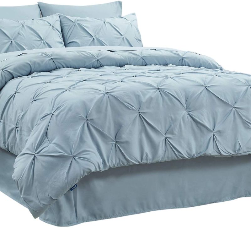 Photo 1 of Bedsure Light Blue full Comforter Set Kids - 6 Pieces Pintuck FULL Bed i