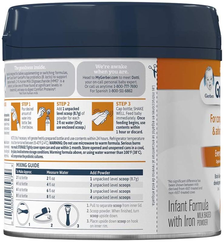 Photo 2 of Gerber Good Start GentlePro (HMO) Non-GMO Powder Infant Formula, Stage 1, Gentle Baby Formula with Iron, 2’-FL HMO and Probiotics for Digestive Health and Immune System Support, 20 Ounces
