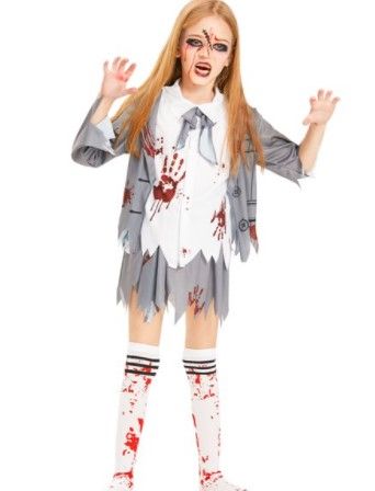 Photo 1 of IKALI Zombie Student Costume for Girls Halloween Horror School Theme Party Outfit Kids Role Play Fancy Suit 3Pcs
size 4-six yrs