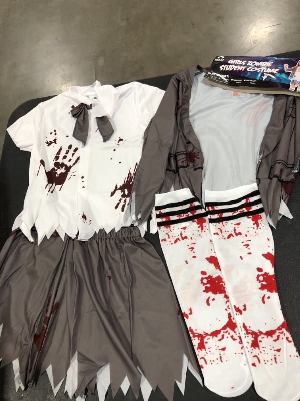 Photo 2 of IKALI Zombie Student Costume for Girls Halloween Horror School Theme Party Outfit Kids Role Play Fancy Suit 3Pcs
size 4-six yrs