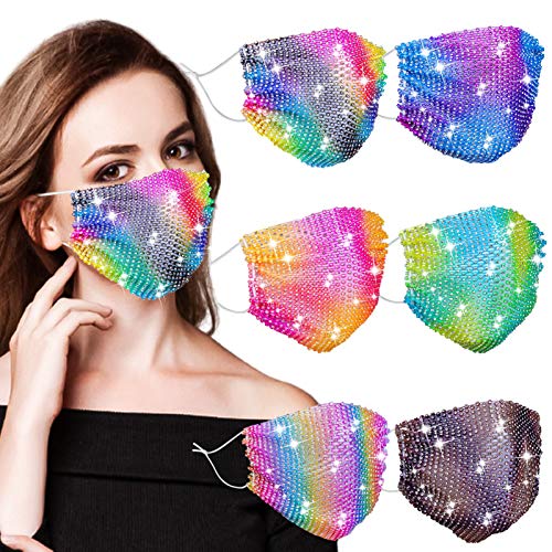 Photo 1 of Candygirl 6PCS Mesh Mask Breathable Rhinestone Face Mask Sparkly Face Mask Masquerade Bling Mask for Women and Girls: Clothing
