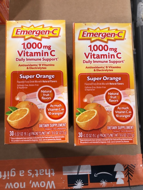 Photo 2 of 2 Pack-- Emergen-C 1000mg Vitamin C Powder, with Antioxidants, B Vitamins and Electrolytes, Vitamin C Supplements for Immune Support, Caffeine Free Fizzy Drink Mix, Super Orange Flavor, 0.32 Ounce (Pack of 30) ( BEST BY NOVEMBER 2022 )
