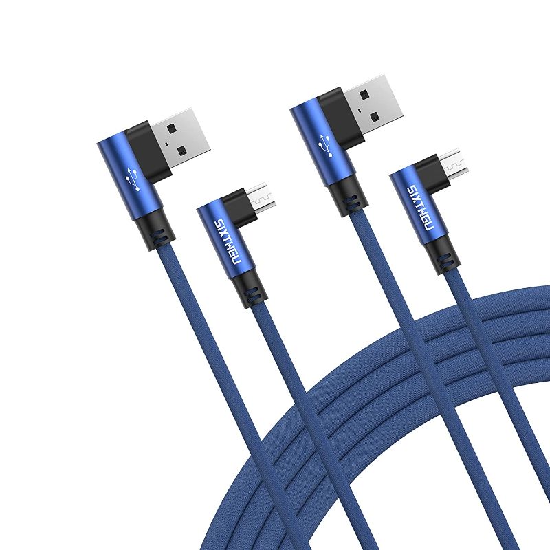 Photo 1 of SIXTHGU Micro USB Cable Right Angle 90 Degree USB Fast Charger Compatible,3A Quick Charging Cabl to USB 2.0 Nylon Braided F with S7 Edge/S6/S5,HTC,Motorola,LG,Nokia,Android?2 pack? (Blue, 6.6FT+6.6FT)

