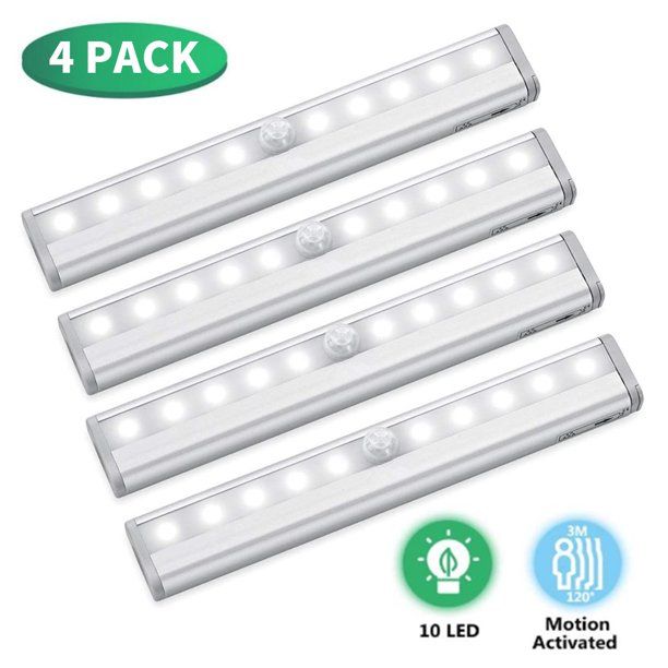 Photo 1 of 4 Pack LED Motion Sensor Closet Lights Battery Operated Stick On Anywhere Wireless Motion Sensor Light Under Cabinet Lighting Wireless 10 LED Lighting Motion Lights
