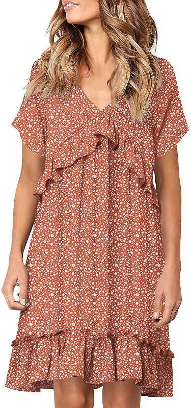 Photo 1 of Cosonsen Women Summer Casual Dresses V Neck Short Sleeve Ruffle Print Swing, SIZE M
