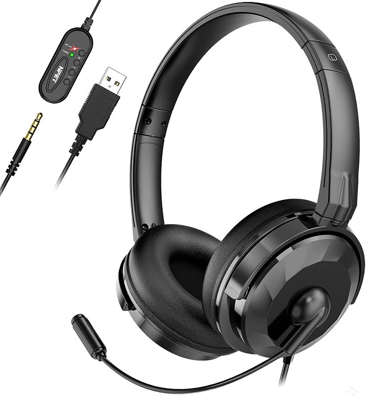 Photo 1 of NPET CH10 USB Headset with Microphone Noise Cancelling & Audio Controls, 3.5mm Audio Jack Stereo Computer Headphones for PCs, Tablets, Skype, Webinar, Cell Phone, All-Day Comfort Design
