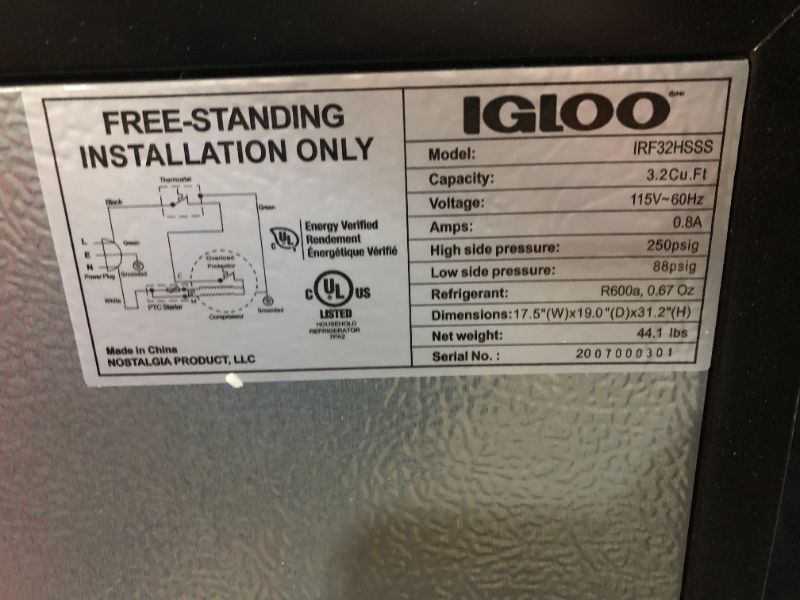 Photo 4 of IGLOO 3.2 cu. ft. Beverage Dispensing Top Freezer Refrigerator in Stainless SteeL