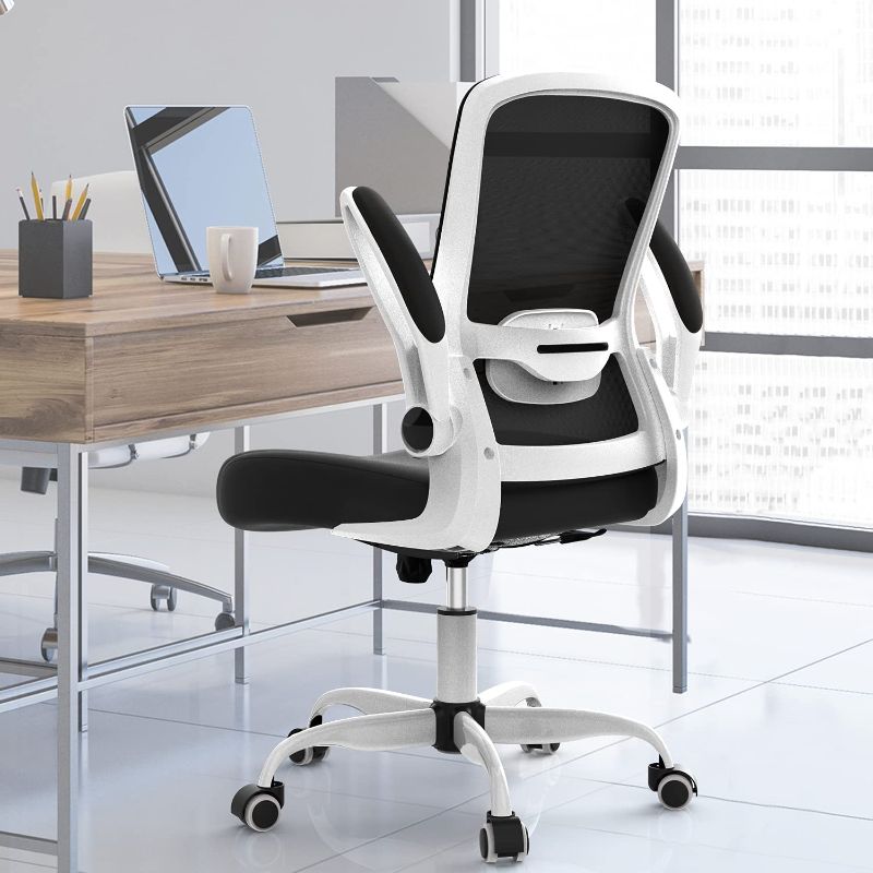 Photo 1 of Ergonomic Desk Chair, Office Chair,Mesh Computer Chair with Flip Up Arms, Modern Executive Chair with Lumbar Support & Adjustable Height,Task Chair for Home Office(White)
