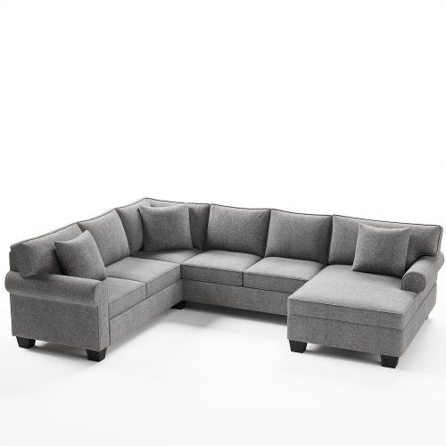 Photo 1 of 113*87.8" 3 pcs Chenille Sectional Sofa Upholstered Rolled Arm&nbsp;Classic Chesterfield Sectional Sofa, BOX 2 OF 3 ONLY, MISSING OTHER BOXES IN SET