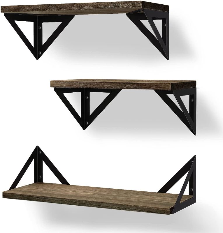 Photo 1 of BAYKA Floating Shelves Wall Shelf Mounted, Decorative Rustic Wood Hanging Shelving Set of 3 for Bedroom, Kitchen, Bathroom, Living Room, Weight Bearing Shelves for Cats, Pictures, Towels, Accessories
