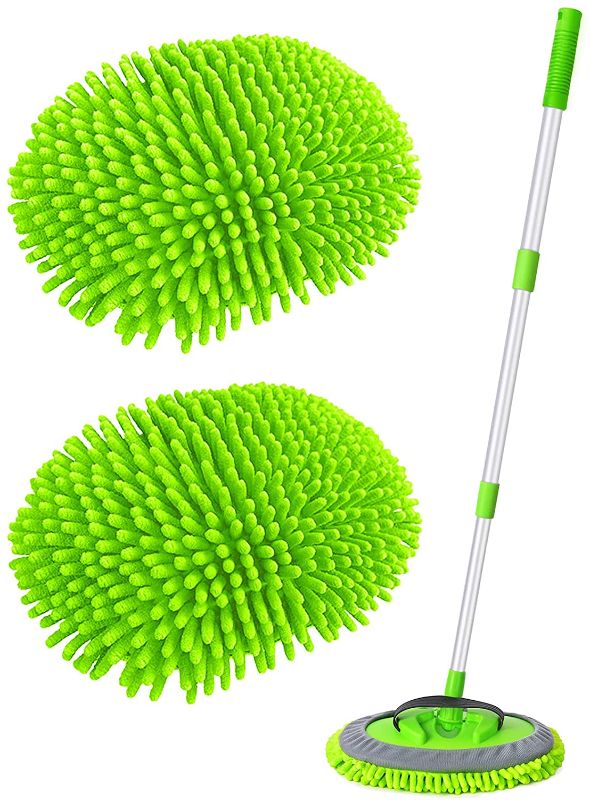 Photo 1 of Conliwell 2 in 1 Car Wash Brush Mop Mitt Kit, Car Cleaning Kit Brush Duster, 45" Aluminum Alloy Long Handle, 2Pcs Chenille Microfiber Mop Heads, Extension Pole, Scratch Free Car Cleaning Tool Supplies
