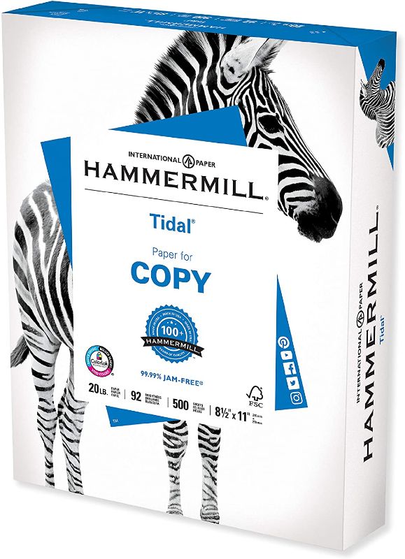 Photo 1 of Hammermill Printer Paper, Tidal 20 lb Copy Paper, 8.5 x 11-1 Ream (500 Sheets) - 92 Bright, Made in the USA
