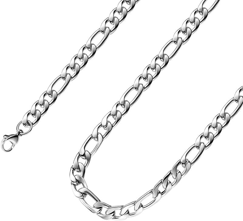 Photo 1 of Bestelly Figaro Chain Necklace 24 INCHES Stainless Steel Figaro Link Chain for Mens Womens 
