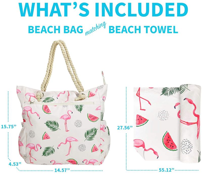Photo 1 of Beach Bag Spacious Shoulder Tote Travel & Gym Bag w/Multiple Pockets & Strong Zipper
